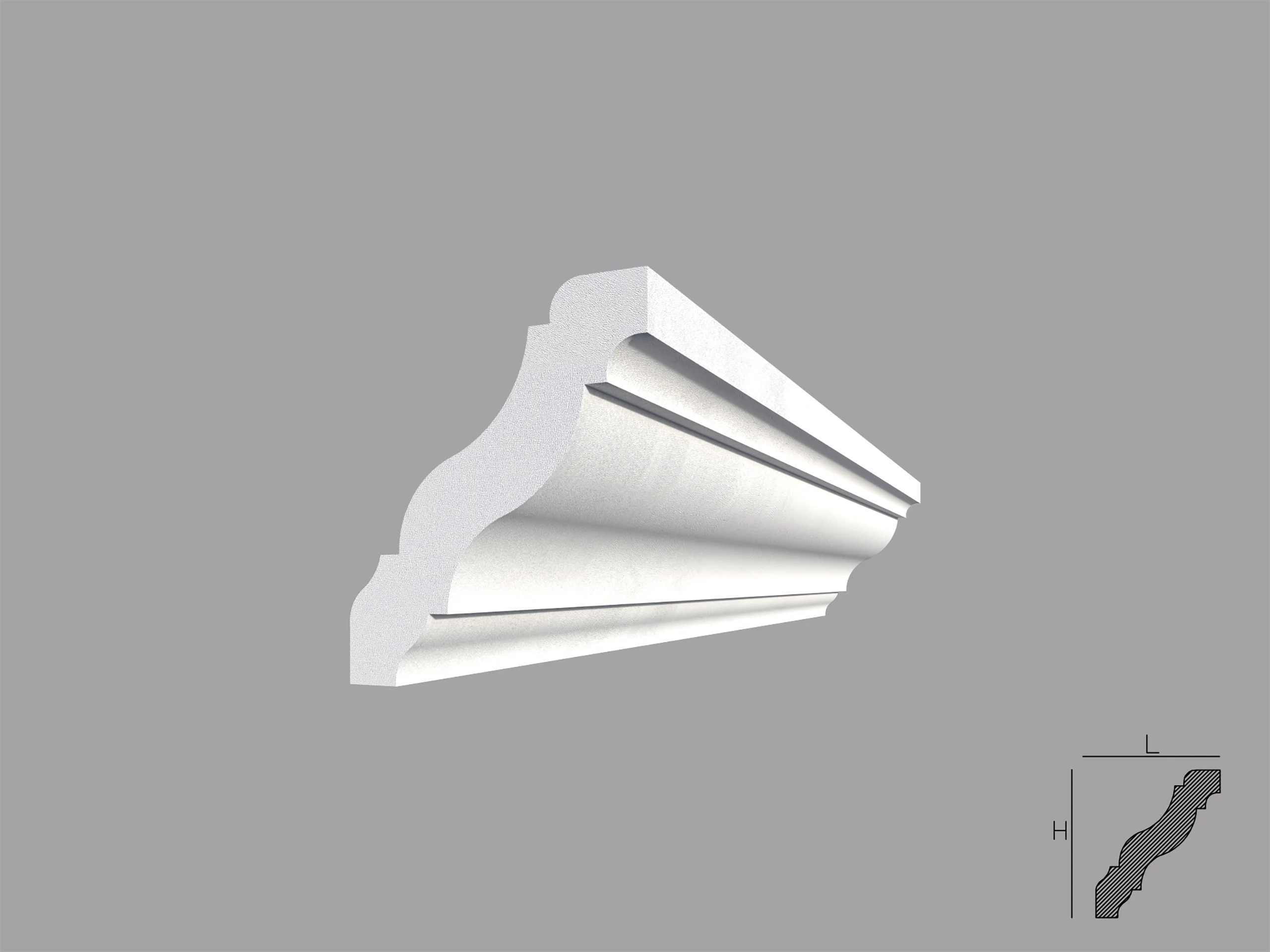 Bagheta decorativa de colt BC38- sectiune Bagheta de colt / Cornisa de interior poliuretan BC38 dimensiuni 59.5x49.5x2000mm - imagine 1