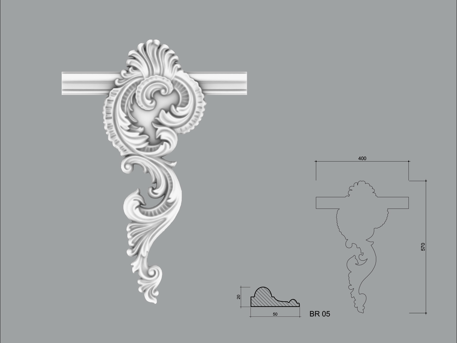 A2BR05_site 1 Accesoriu poliuretan pentru brau A2BR05 de dimensiuni 570x34x400mm - imagine 1